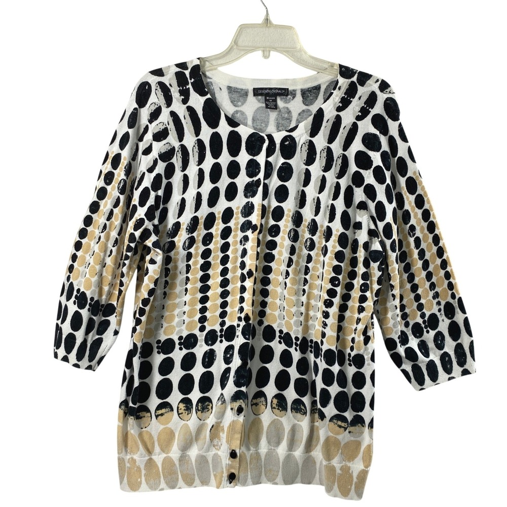 Designers Originals Cardigan Womens 1X Polka Dot Button Up Sweater Office Retro